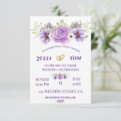 エレガントな紫の水彩花の結婚式 出欠カード (スタンド正面)