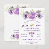 エレガントな紫の水彩花の結婚式 出欠カード (正面/裏面)