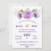 エレガントな紫の水彩花の結婚式 招待状 (正面)