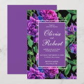 エレガントな紫の水彩花の花の結婚式 招待状 (正面/裏面)