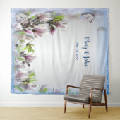 エレガントな紫の花と蝶のウェディングバックドロップ タペストリー (インサイチュ(横))