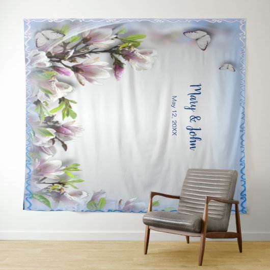 エレガントな紫の花と蝶のウェディングバックドロップ タペストリー (インサイチュ(横))