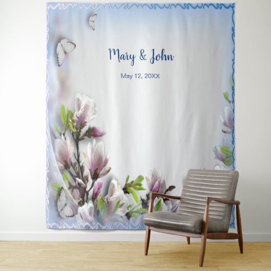 エレガントな紫の花と蝶のウェディングバックドロップ タペストリー (インサイチュ)