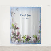 エレガントな紫の花と蝶のウェディングバックドロップ タペストリー (正面)