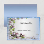 エレガントな紫の花と蝶のテーブルプレイスカード 招待状 (正面/裏面)