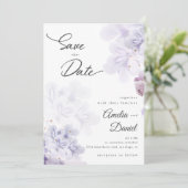 エレガントな紫の花のウェディング Save the Date 招待状 (スタンド正面)