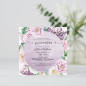 エレガントな紫の花のキンセアニェラ（スペイン語） 招待状 (スタンド正面)