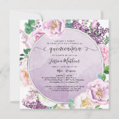 エレガントな紫の花のキンセアニェラ（スペイン語） 招待状 (正面)