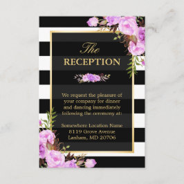 エレガントな紫の花のストライプ ウェディング レセプション エンクロージャーカード