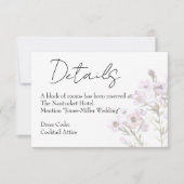 エレガントな紫の花のモチーフの結婚式詳細カード ノートカード (正面)