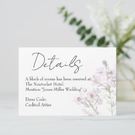 エレガントな紫の花のモチーフの結婚式詳細カード ノートカード
