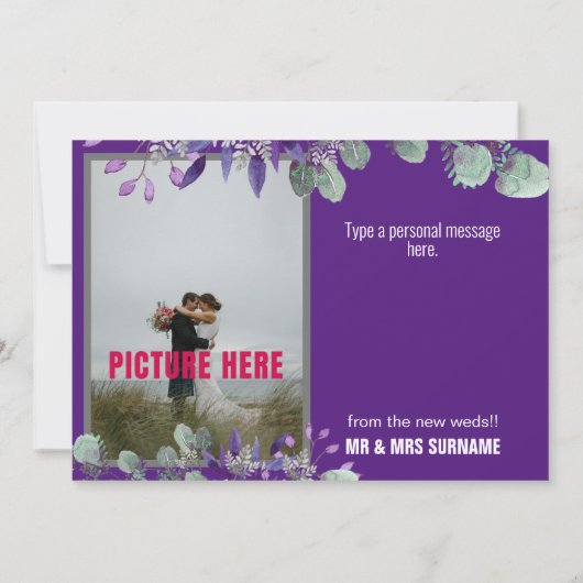 エレガントな紫の花の感謝を表す白いカリグラフィー (裏面)