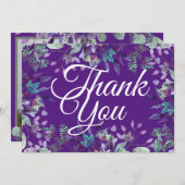 エレガントな紫の花の感謝を表す白いカリグラフィー (正面/裏面)