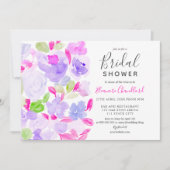エレガントな紫の花の水彩画 ブライダルシャワー 招待状 (正面)
