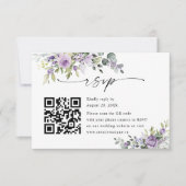 エレガントな紫の花の結婚式ウェブサイトQRコード 出欠カード (正面)