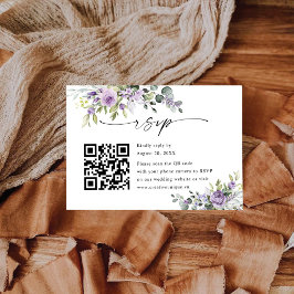 エレガントな紫の花の結婚式ウェブサイトQRコード 出欠カード