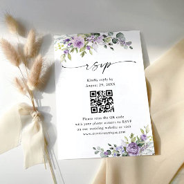 エレガントな紫の花の結婚式ウェブサイトQRコード 出欠カード