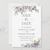 エレガントな紫の花の結婚式 Save The Date セーブザデート (正面)