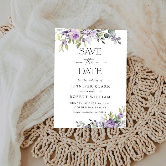 エレガントな紫の花の結婚式 Save The Date セーブザデート