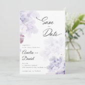 エレガントな紫の花の結婚式 Save the Date 招待状 (スタンド正面)