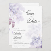 エレガントな紫の花の結婚式 Save the Date 招待状 (正面/裏面)