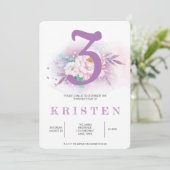 エレガントな紫の花の誕生日パーティー 招待状 (スタンド正面)