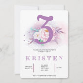 エレガントな紫の花の誕生日パーティー 招待状 (正面)