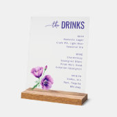 エレガントな紫の花の飲み物メニュー アクリルサイン (傾斜)