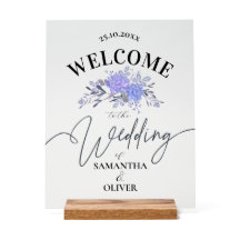 エレガントな紫の花柄アクリル結婚式ウェルカムサイン