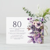 エレガントな紫の花 大人の80歳の誕生日 招待状 (スタンド正面)