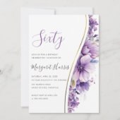 エレガントな紫の花 60歳 六十誕生日 招待状 (正面)