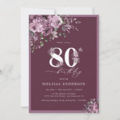 エレガントな紫の花　80歳の誕生日 招待状 (正面)
