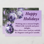 エレガントな紫の飾り　ホリデー　グリーティングカード シーズンカード (正面/裏面)