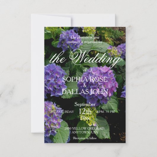 エレガントな紫ピンクのハイドランジアのウェディングテンプレート 招待状 (正面)