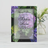 エレガントな紫ピンクの花のハイドランジアの結婚前お披露目パーティー 招待状 (スタンド正面)