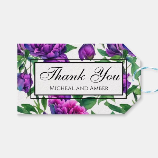 エレガントな紫マジェンタの水彩花 ギフトタグ (正面(横))