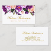 エレガントな紫外紫色の金ゴールドの水彩画の花柄 名刺 (正面/裏面)