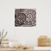 エレガントな紫灰色のシダの葉のカール ポスター (キッチン)