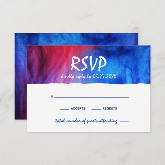エレガントな紫系統の水彩画の火および氷の結婚式 出欠カード (正面/裏面)
