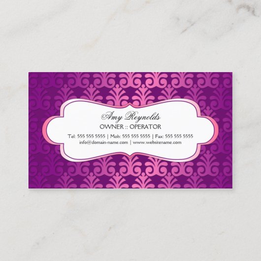 エレガントな紫色およびピンクのきらめく 名刺 (裏面)