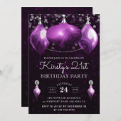 エレガントな紫色のアゲートのビーズ 21歳の誕生日 招待状 (正面/裏面)