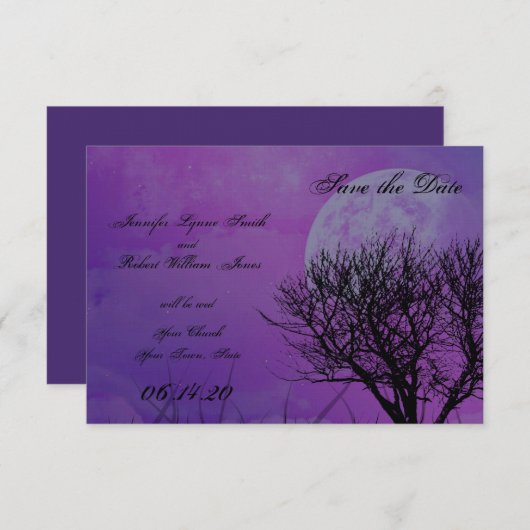 エレガントな紫色のゴシック様式優雅な結婚式の保存日付 セーブザデート (正面/裏面)