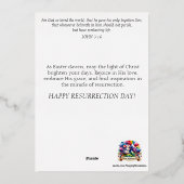 エレガントな紫色のステンドグラスうさぎの庭師 イースター 箔シーズンカード (裏面)