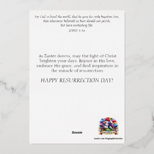 エレガントな紫色のステンドグラスうさぎの庭師 イースター 箔シーズンカード (裏面)