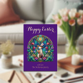エレガントな紫色のステンドグラスうさぎの庭師 イースター 箔シーズンカード