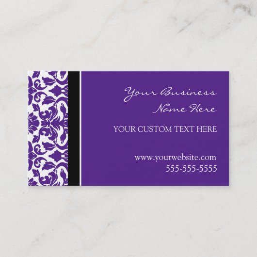 エレガントな紫色のダマスク織の名刺 名刺 (正面)