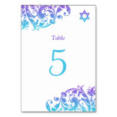 エレガントな紫色のティール（緑がかった色）の華麗さバルミツワー テーブルナンバー (正面)