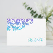 エレガントな紫色のティール（緑がかった色）の華麗さRSVP 出欠カード (スタンド正面)