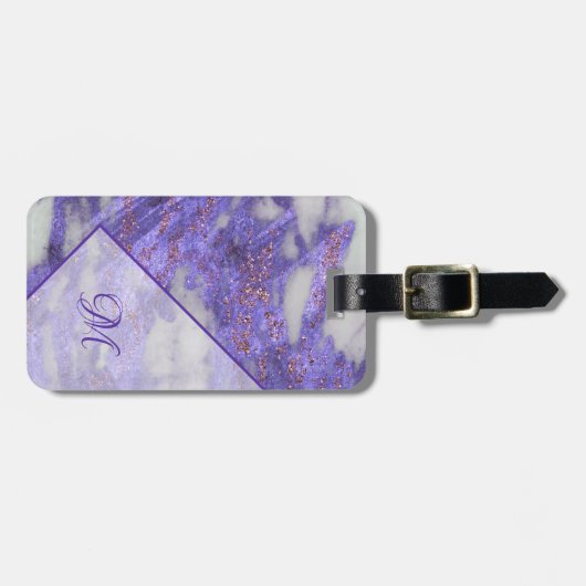 エレガントな紫色のピンクのグリッターの幾何学的なモノグラム ラゲッジタグ (正面横)