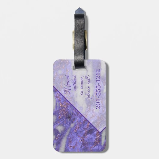 エレガントな紫色のピンクのグリッターの幾何学的なモノグラム ラゲッジタグ (裏面縦)